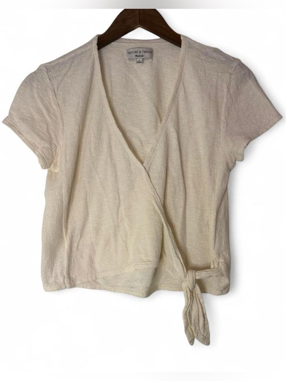 Small Madewell Cream White Wrap Top Blouse Tie Detail Coastal Preppy Texture